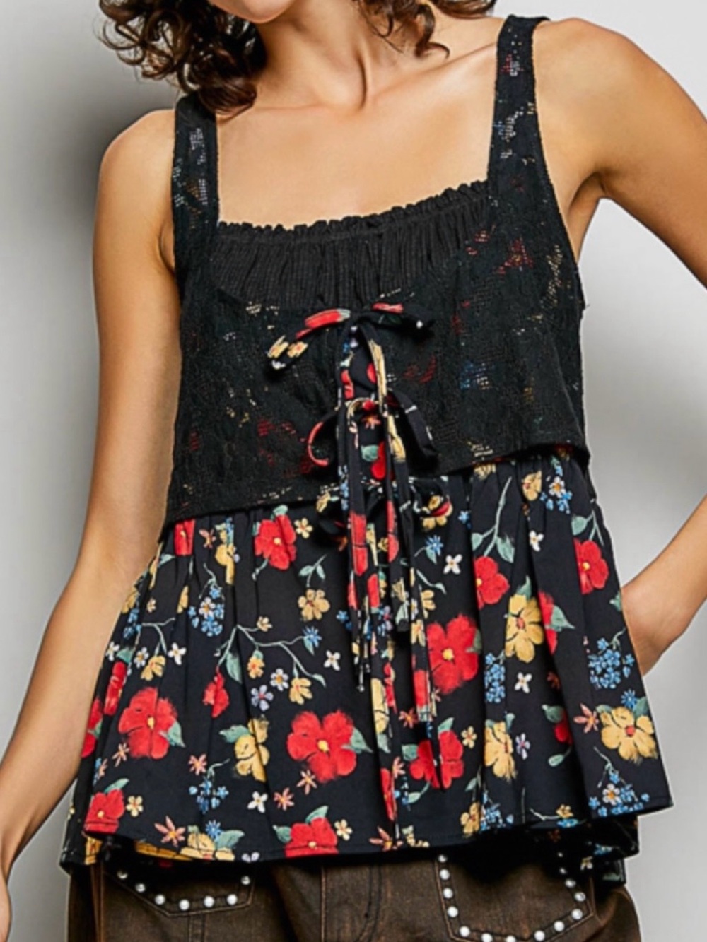 POL Sleeveless Tank Top With Lace Detail 🌷